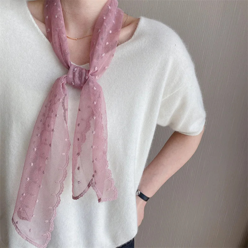 Elegant Lace Small Silk Scarf White Gauze Hair Strap Narrow Long Strip Decoration With Shirt Scarf Accessories Customized