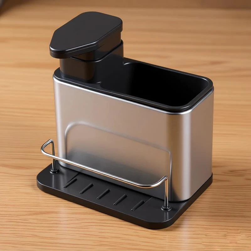 

3-In-1 Sponge Holder Rack Detergent Dispenser Space-Saving Kitchen Organizer Stainless Steel Tableware Storage Rack For Sink