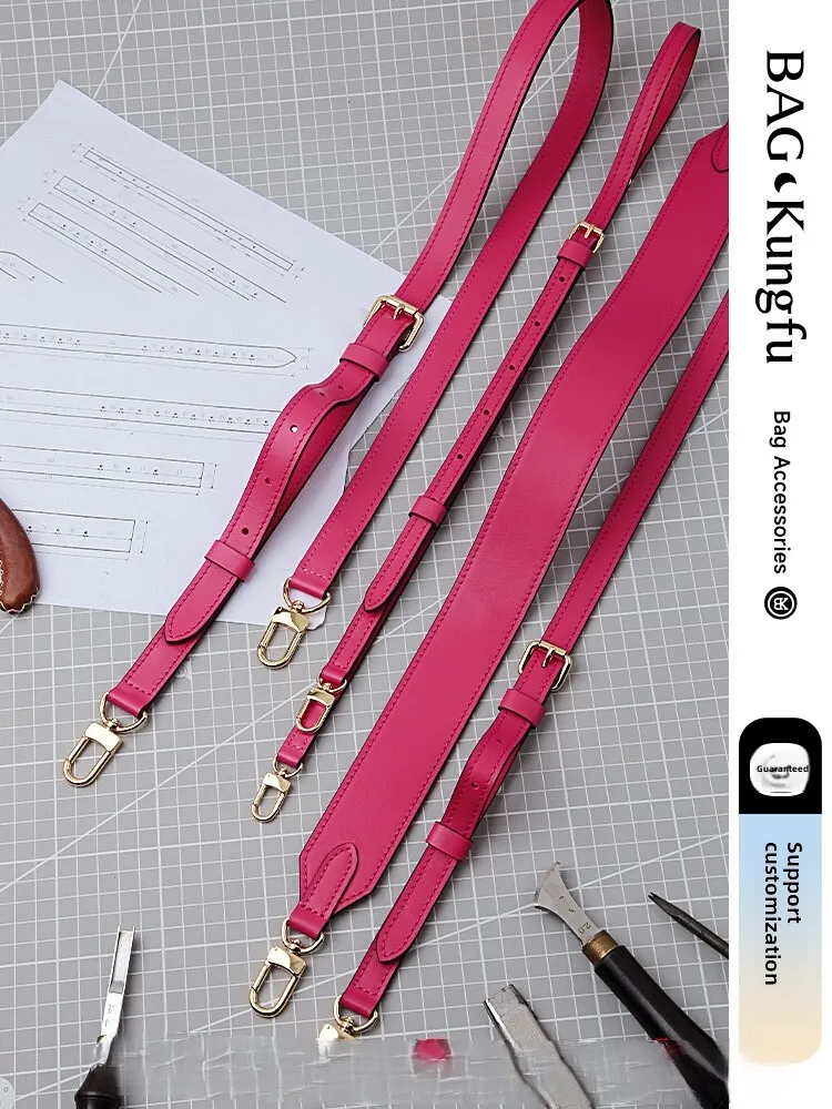 Rose Red Leather Bag With Crossbody Bag Shoulder Strap Shopping Bag Wide Shoulder Strap Modification Accessories Cowhide Strap