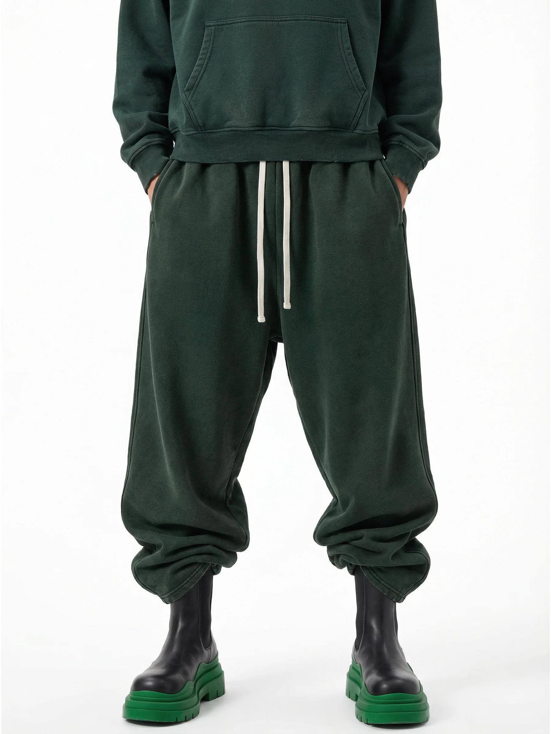 

Trendy Heavy Fce Lined Hooded Pants Loose Straight American Lazy Casual Trousers for Men Youth Cotton Warmth All Seasons