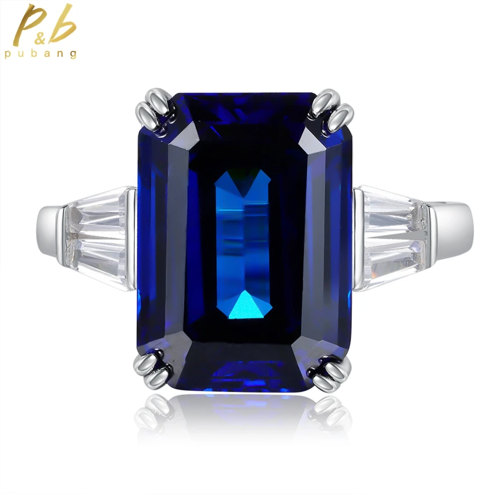 

PuBang Fine Jewelry 925 Sterling Silver Emerald Cut Blue Gem Created Moissanite Diamond Ring for Women Party Gifts Drop Shipping