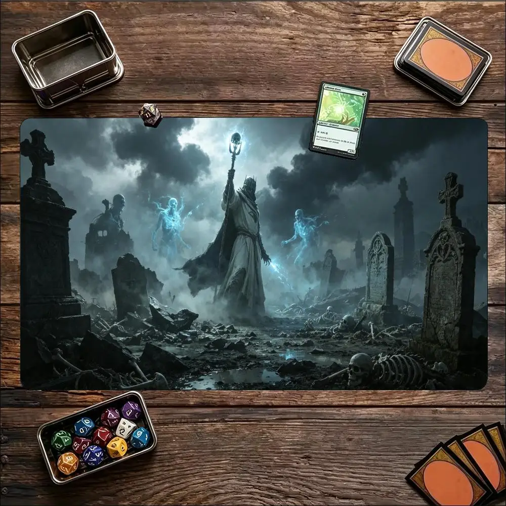 Dark Wasteland Lone Knight Playmat Post Apocalyptic Large TCG Gaming Desk Mat Extended Mouse Pad for Gamer Man Cave Setup