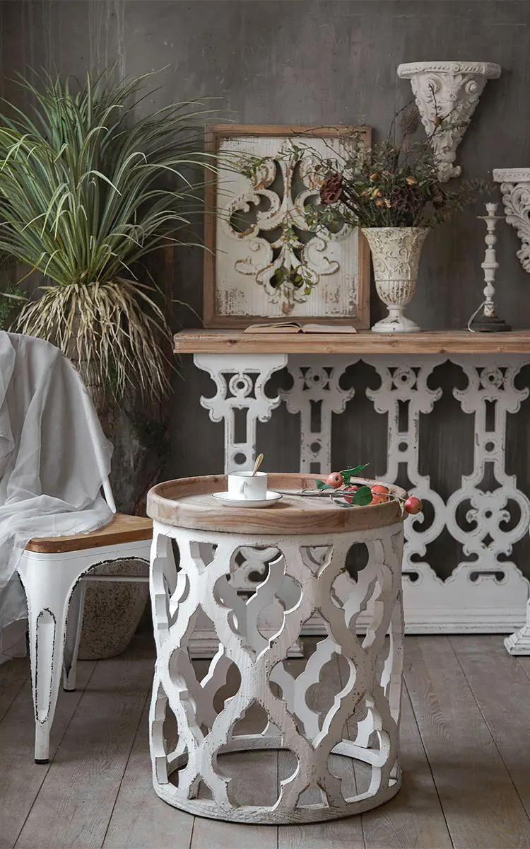

American coffee table old solid wood round decoration retro carved living room simple modern home creative tea