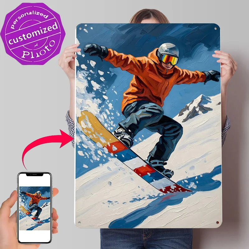 Snowboarder in Action Painting 3D Texture Printed Poster Custom Vintage Metal Tin Plate Sign for Wall Art Home Decoration Luxury