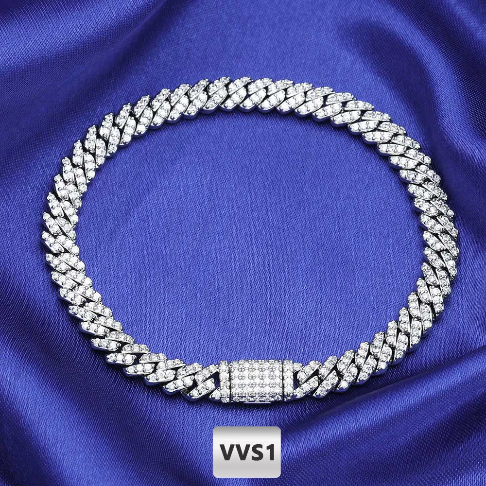 

Nuoya 6MM VVS1 Moissanite Iced Out Bracelet Hip Hop Jewelry Silver Plated Brass Cuban Link Chain Bracelet for Female Wholesale