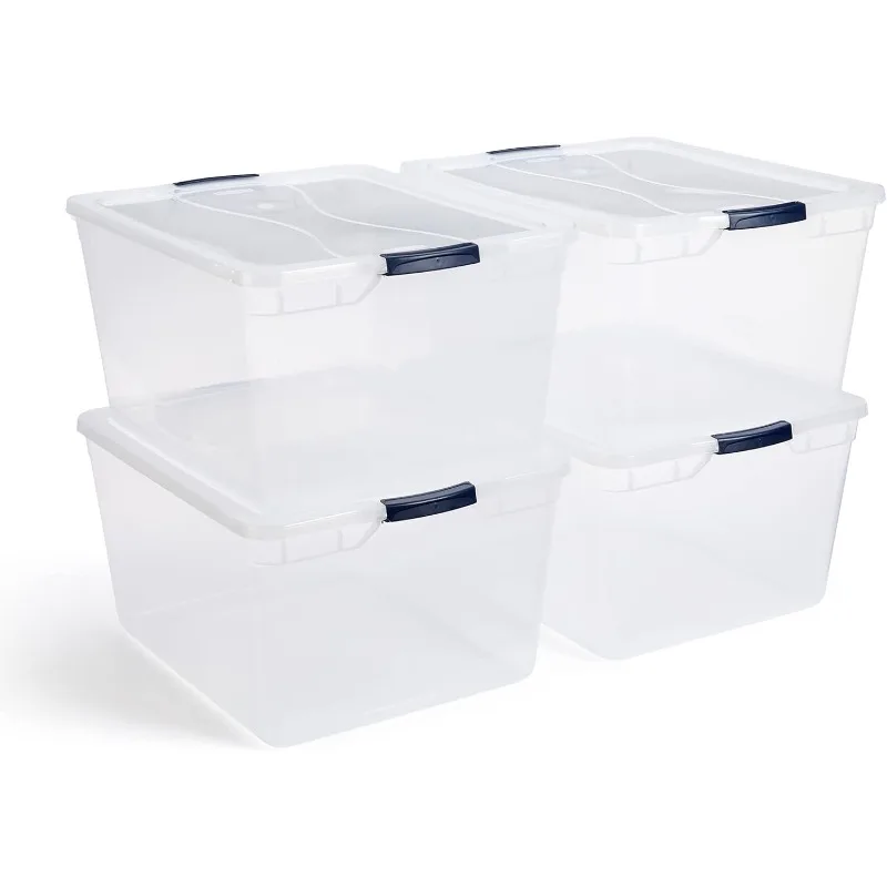 

Cleverstore Clear 71 Qt, 4-Pack, Made in USA, Stackable Large Clear Storage Bins with Lids, See-Through Plastic Stora