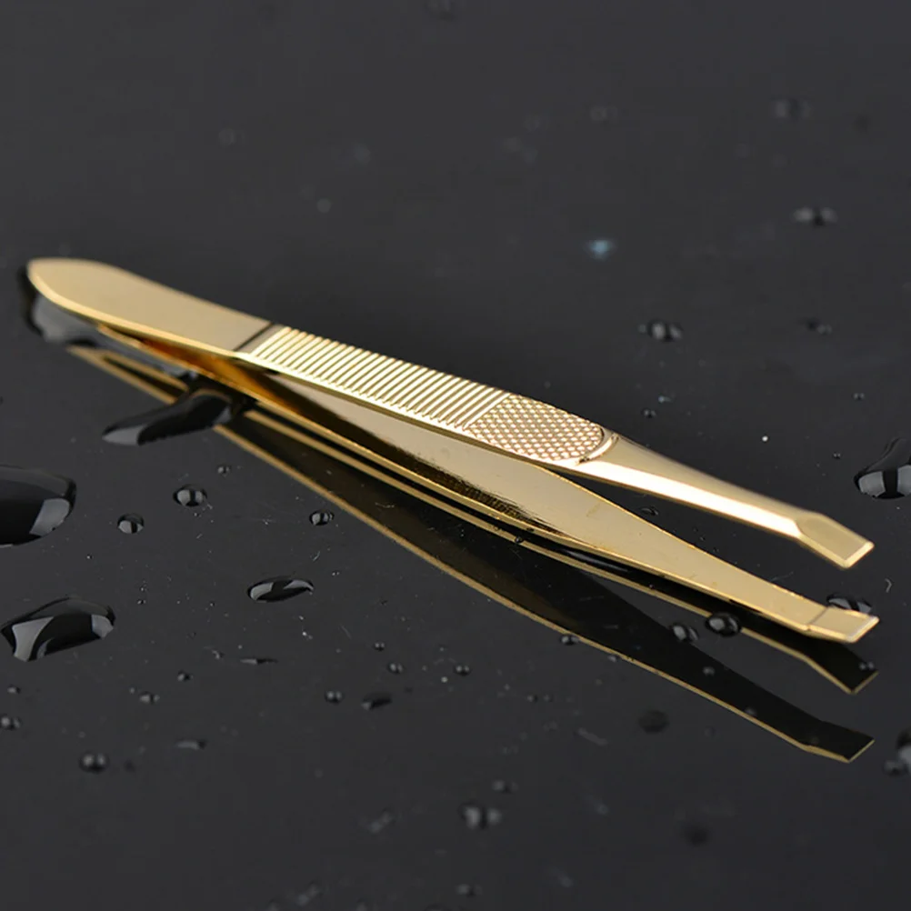 Precision Stainless Steel Gold-plated Eyebrow Tweezers with Eyebrow Comb Portable Eyelashes Extension Tweezers Pointed Tip