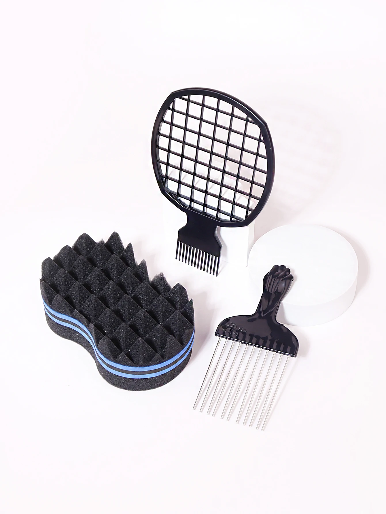 3PCS sponge brush twisted curly hair comb, African style metal comb, sponge curly hair comb, curly hair styling tool