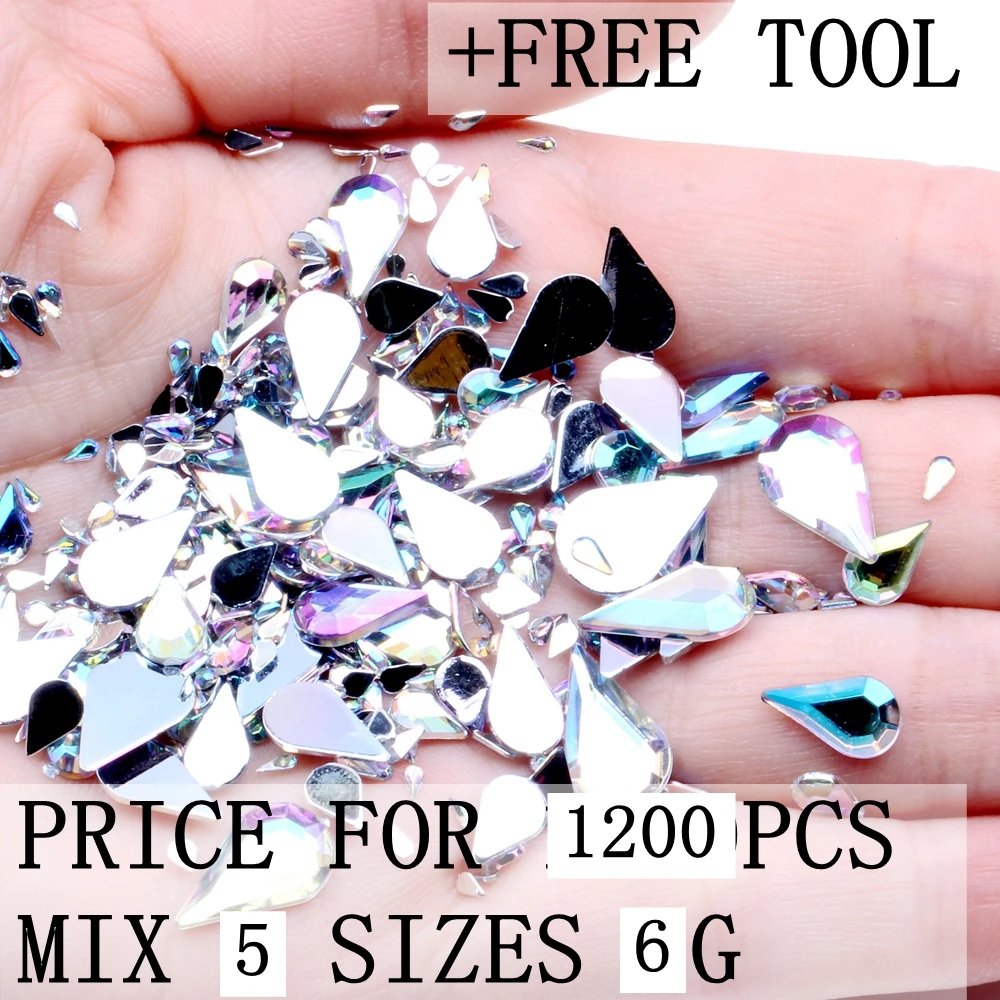 5 Sizes Acrylic Rhinestones Tear Flatback Crystal AB Flat Back Nail Rhinestone 3D Nail Art Decoration DIY Tool