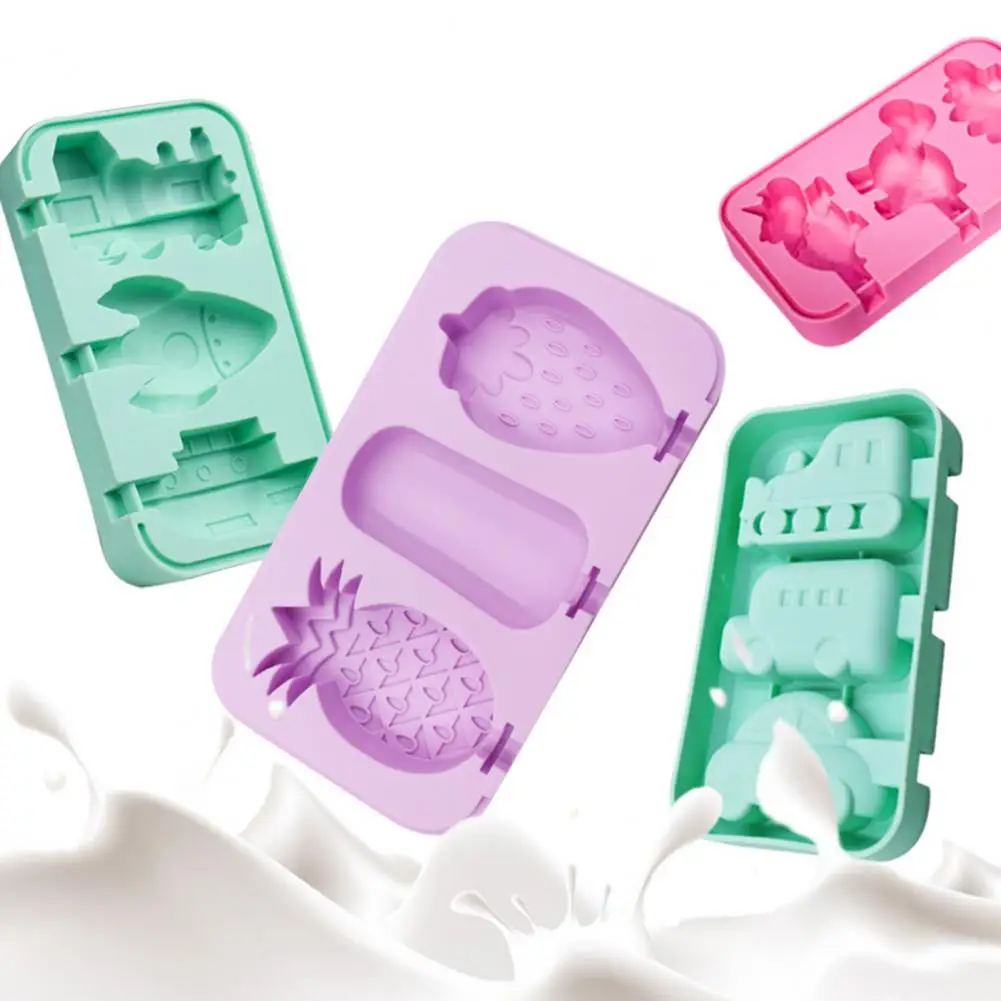 Frozing Dessert Molds Silicone Ice Stick Mold Silicone Ice Cream Mold 3 Cavities Easy Release Dinosaur Car Pineapple Lolly Maker