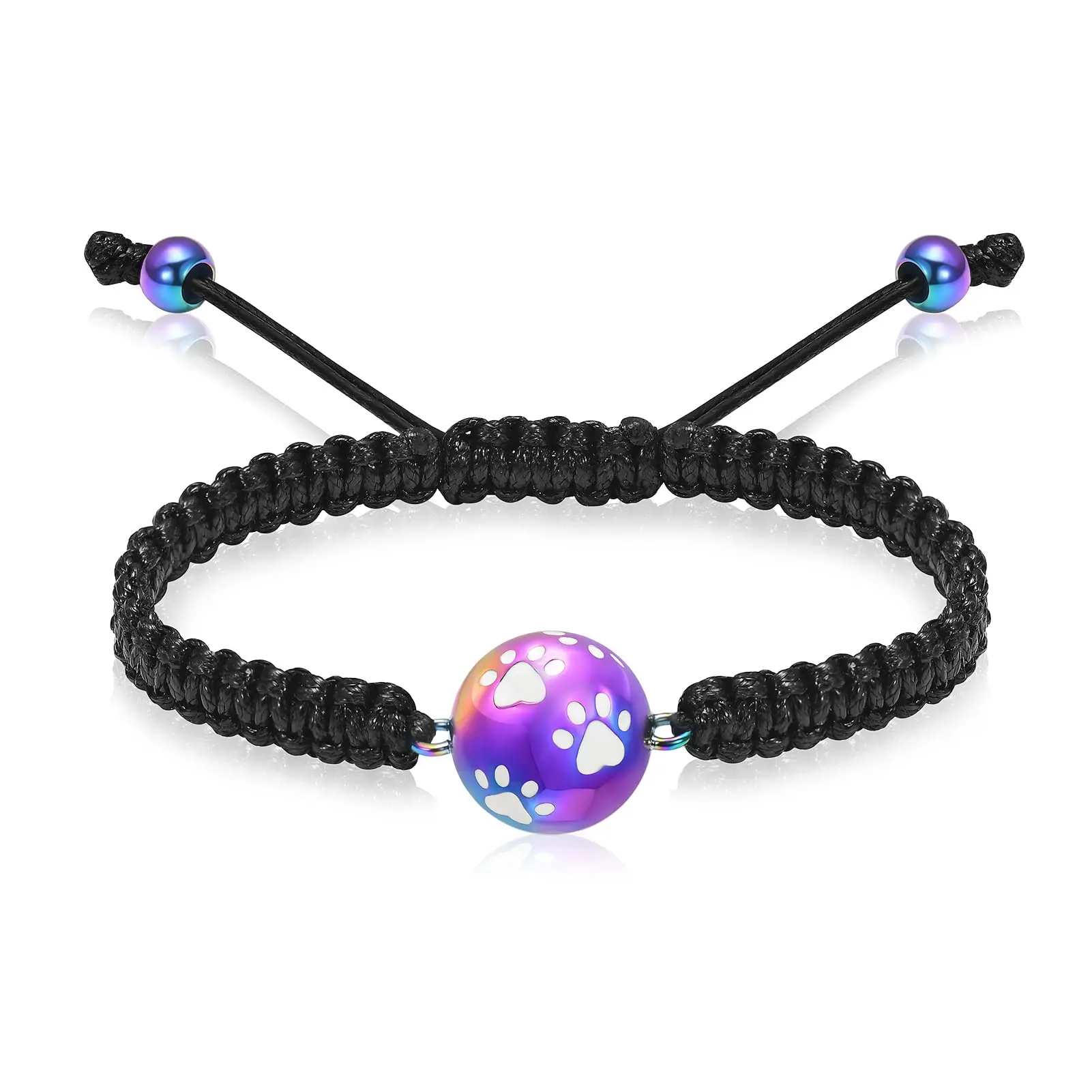 Paw Print Ball Cremation Bracelet for Ashes Pet Dog Cat Urn Keepsake Jewelry Adjustable Bangle Memorial Gift for Women Men