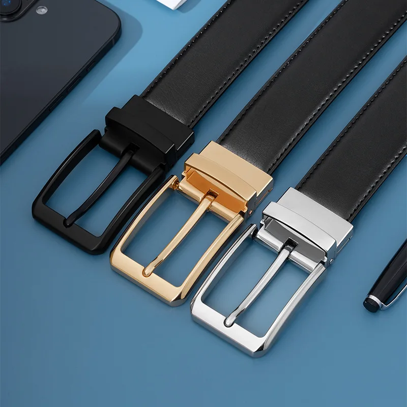 High Quality Genuine Leather Belts for Men Strap Male Rotating Pin Buckle Fancy Vintage Jeans Cowboy Double Sided Waist Belt