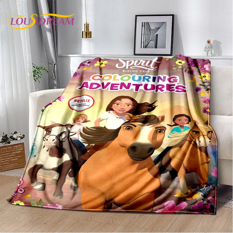 Spirit Riding Free Horses Cartoon SRF Morbida coperta di peluche, Coperta di flanella Coperta per soggiorno Camera da letto Copridivano Bambino