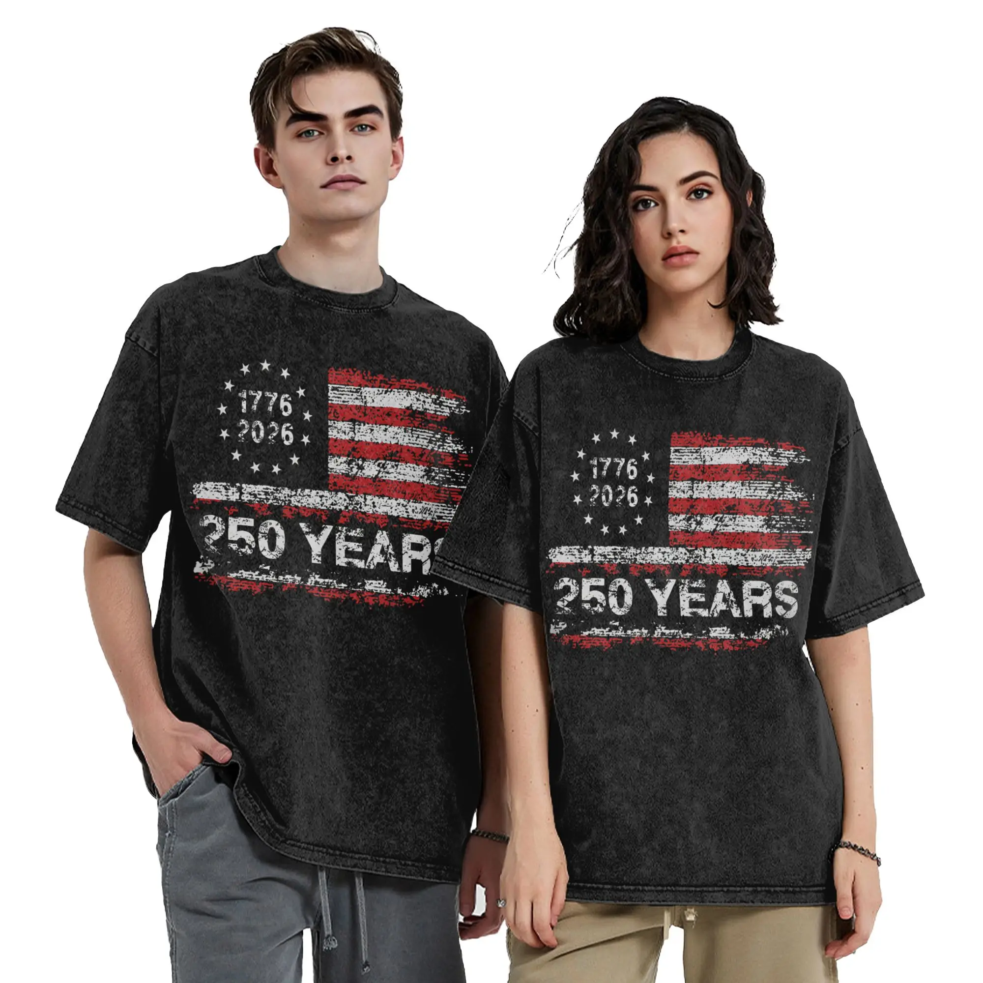 250 Years America Anniversary 250th Freedom T Shirt Hip Hop Washed 100% Cotton Oversize T-Shirts Men Tops Streetwear Tee Shirt