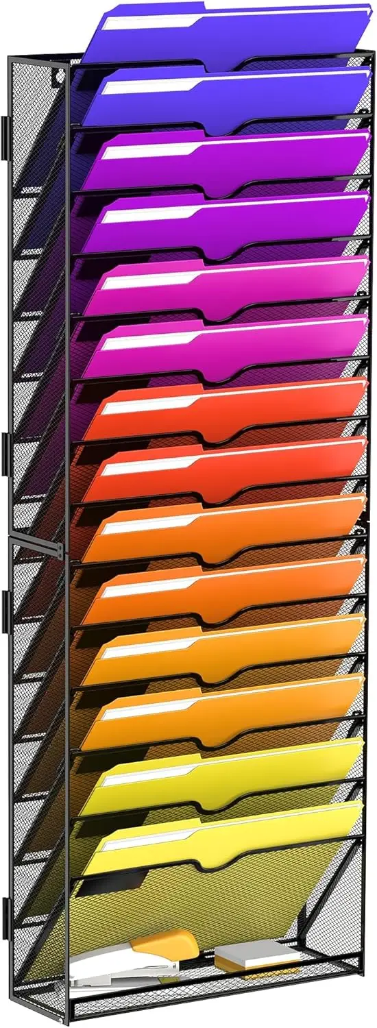 

15-Tier Wall File Organizer for Papers, Folders, Letters, and Magazines - Black