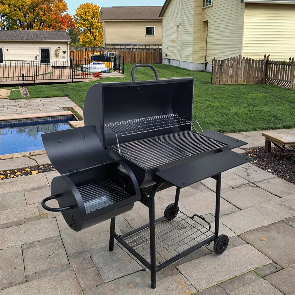 American Style Outdoor Barbecue Grill Courtyard Charcoal Stove, Smoked Grill, Double Bucket Charcoal Barbecue Grill
