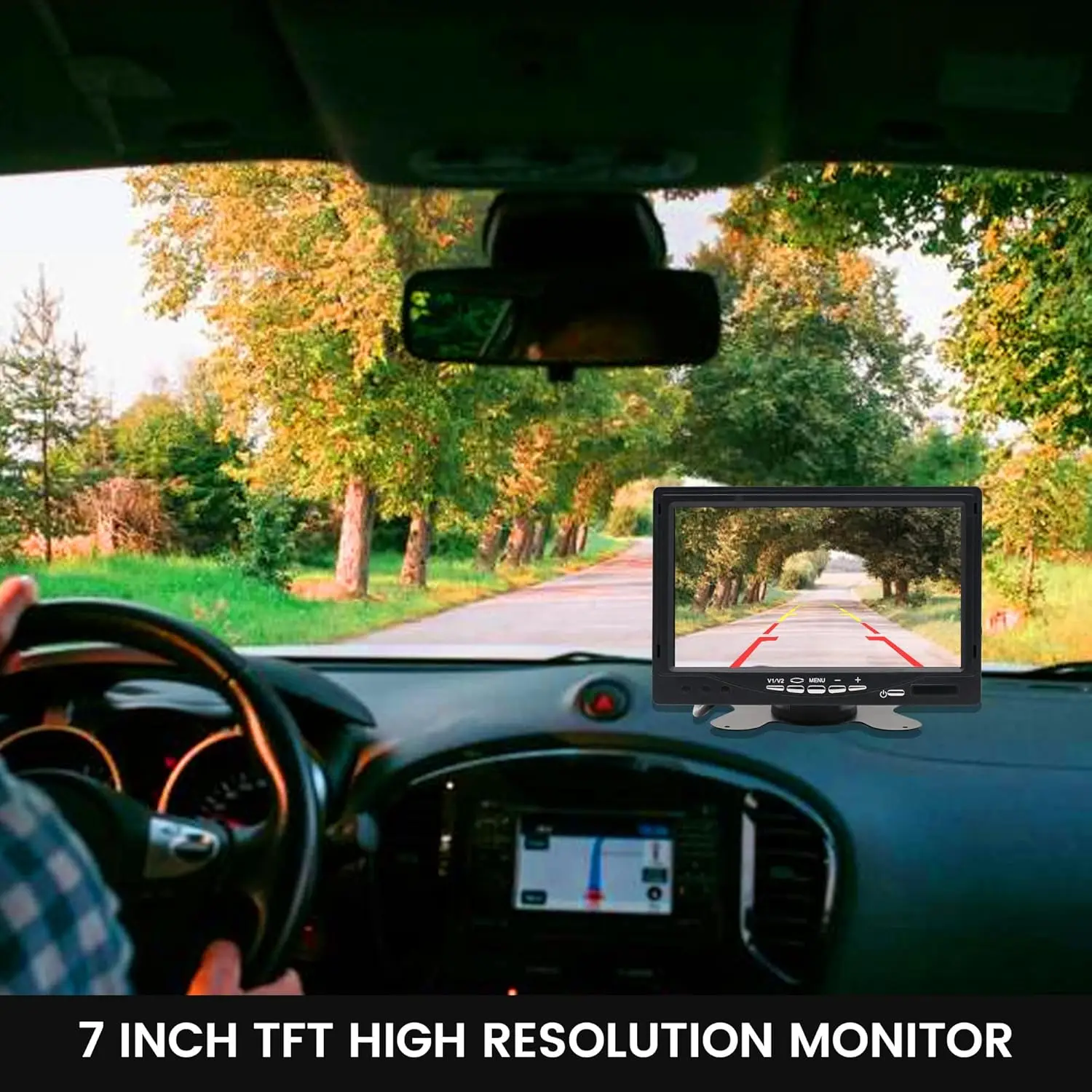 7-calowy monitor samochodowy TFT LCD z funkcją dzielenia ekranu, wejściem wideo 4-pinowym, powłoką antyodblaskową i pilotem do kamery cofania