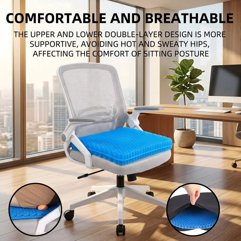 Cooling Gel Seat Cushion, Breathable Honeycomb Pressure Relief Pad for Office Chair Car Wheelchair, Non-Slip Washable Cover