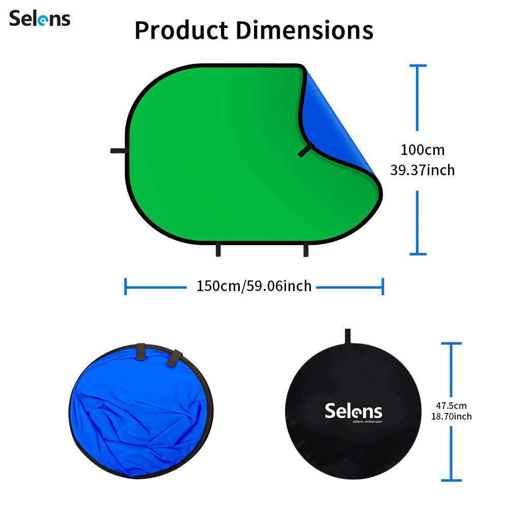 Selens 1X1.5M عاكس قابل للطي منبثق 2 في 1 خلفية تصوير مزدوجة الجوانب قابلة للعكس خلفية شاشة استوديو بيضاوية