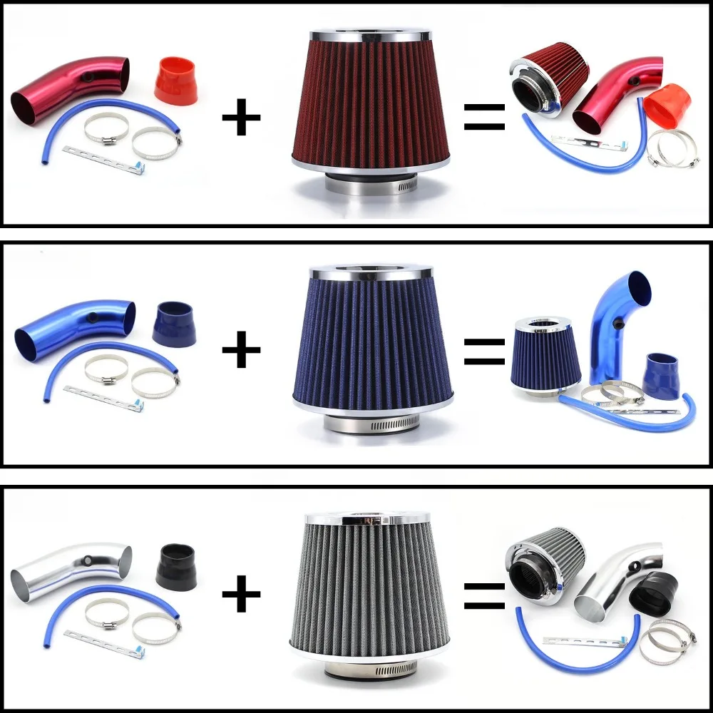 Para universal 76mm 3 Polegada kit de tubulação de entrada de ar frio com filtro de ar liga alumínio desempenho corrida motor baía estilo atualização