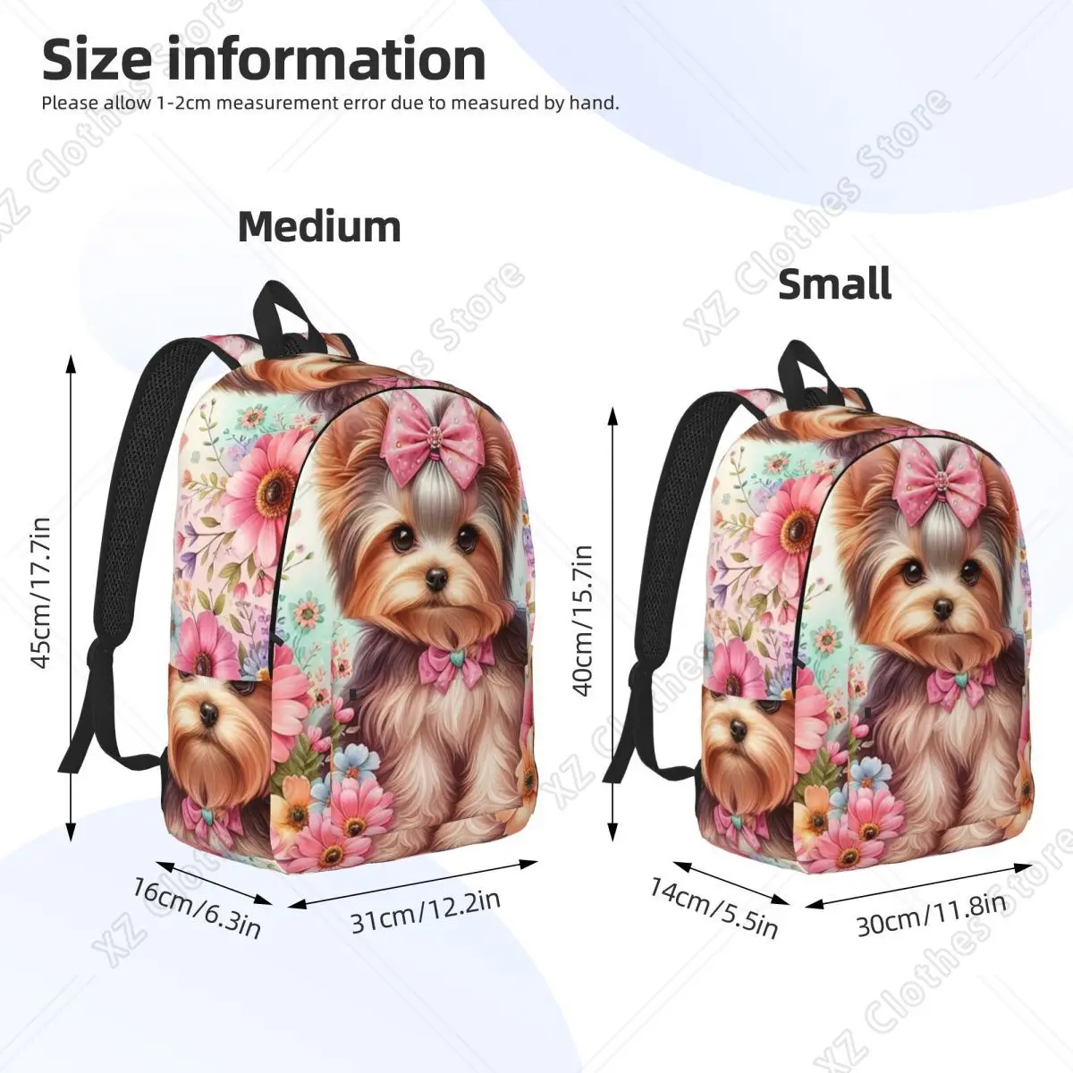 Spring Time Yorkshire Terrier Dog Yorkie Backpack Daypack Large Capacity Kids BookBag School Bag Shoulder Bags for Boys Girls