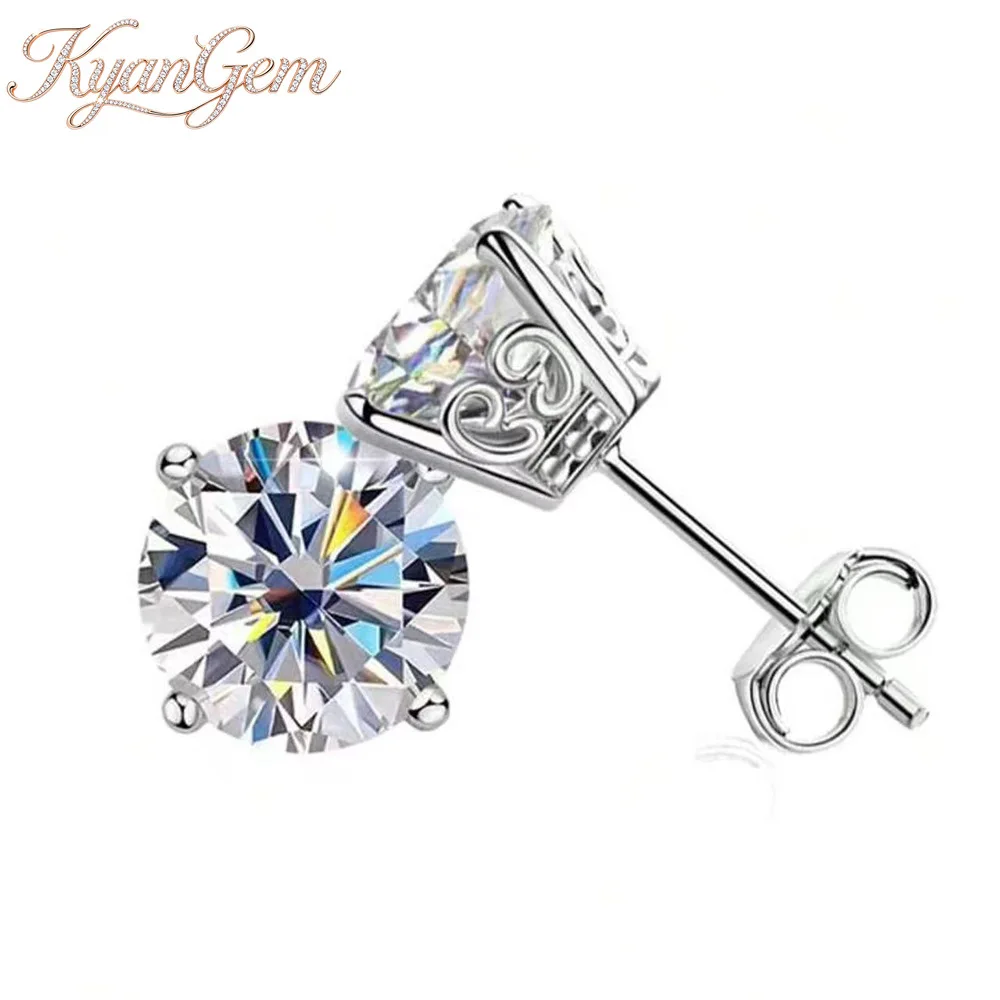 KyanGem Platinum PT950 Women's Classic Four-Prong Minimalist Ear Stud 50-Point Moissanite Stud Earrings