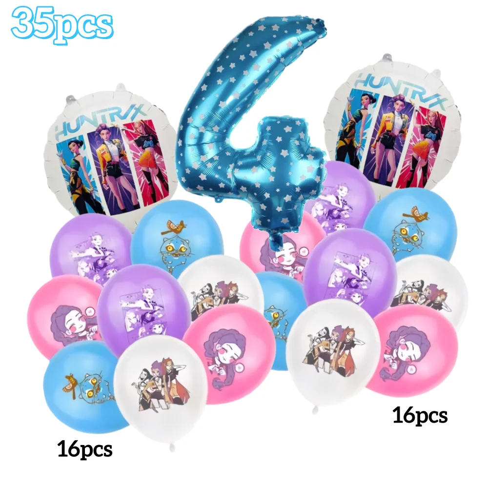 

35pcs Kpop Demon Hunters Foil Balloon Number Latex Balloons Baby 1 2 3 4 5 6 7 8 9st Children Birthday Party Balloons Decoration