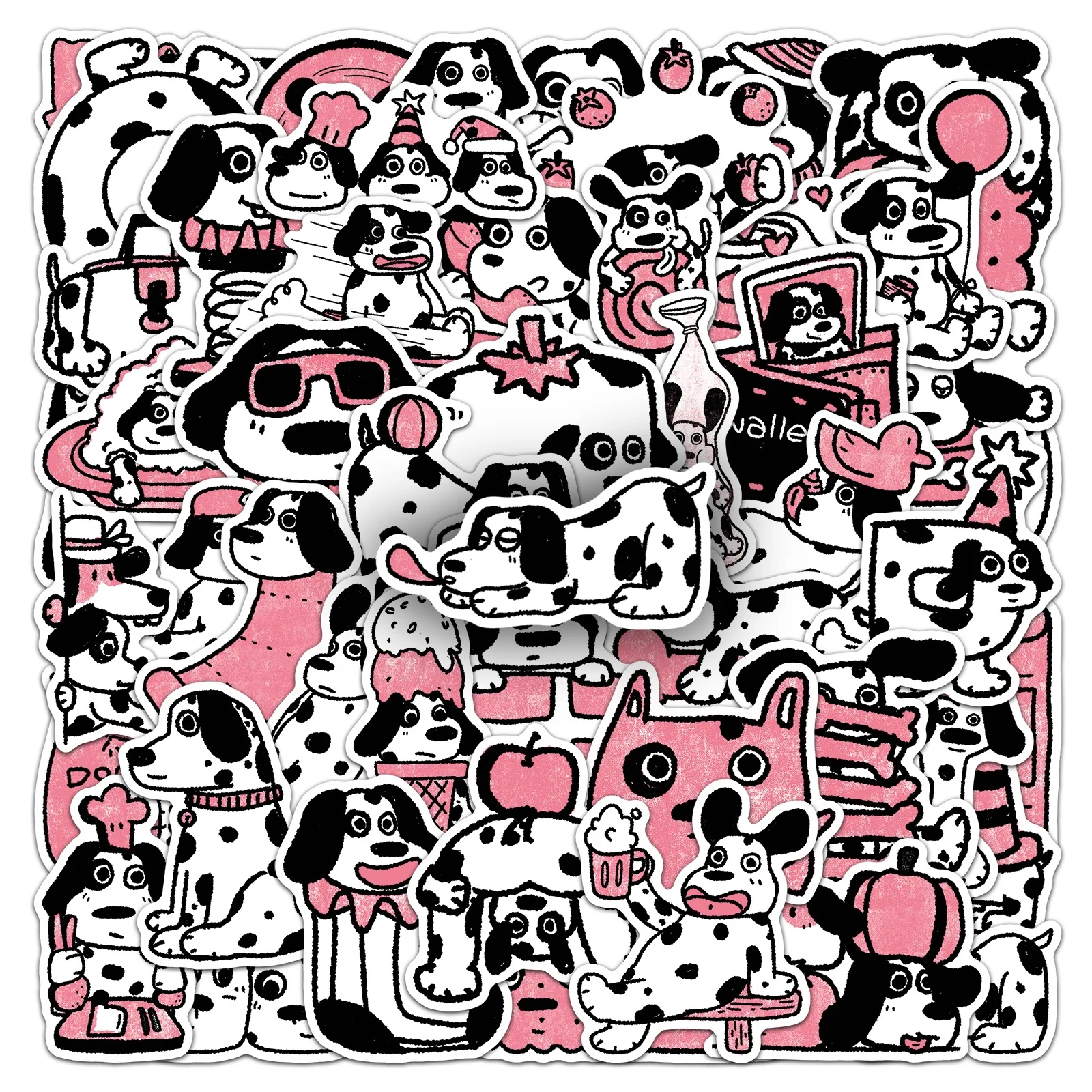 50pcs Original Spot Daily Stickers - Spotted Dog Cartoon Dog Adorable Hand-drawn Cup Storage Box Journal Stickers Kawaii Sticker