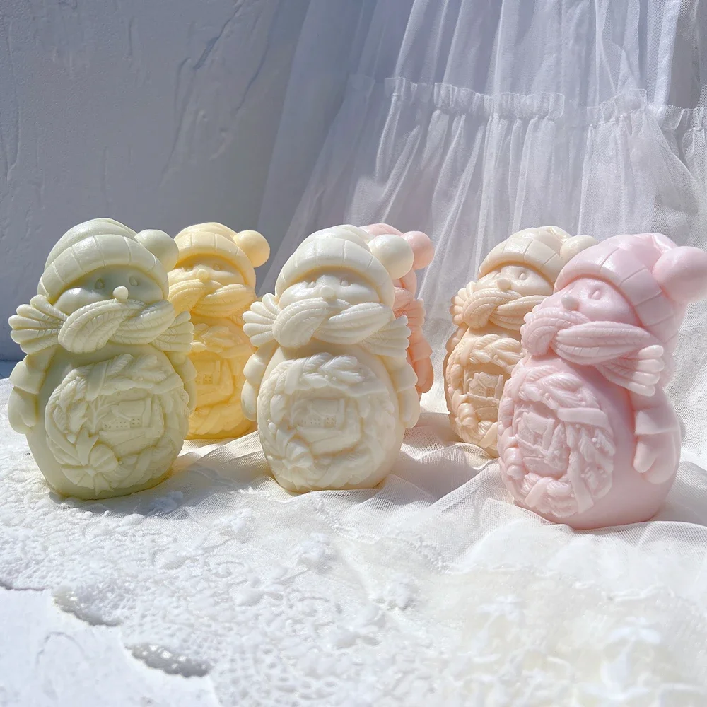 Cuddle Snowman Candle Mold Christmas Soy Wax Silicone Mold Plaster Gypsum Mould For Home Decor