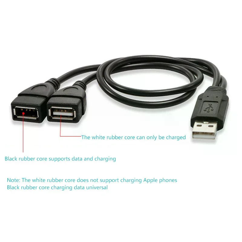 USB Cable Splitter Phone Charger Power Adapter Cord 2 Ports 1 Male To 2 Females USB Multiple Expander Charging Dock Plug