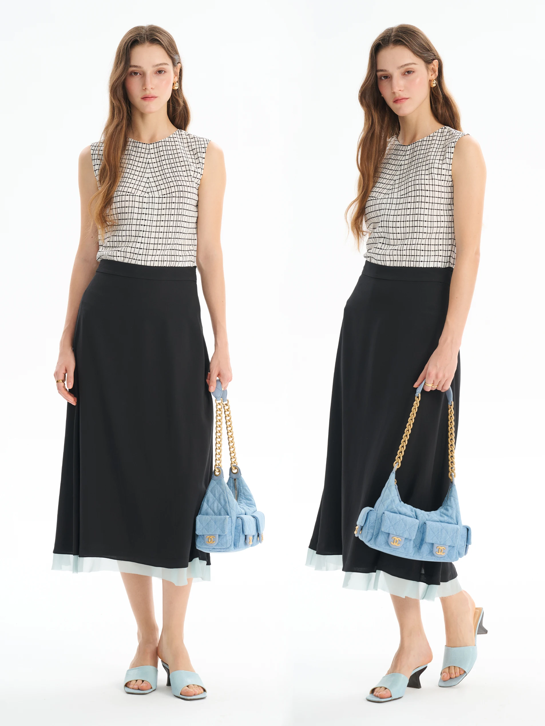 

Классический белый комплект с принтом в клетку: топ и юбка MAIMAI Montreuil Faion для женщин, повседневный летний стиль