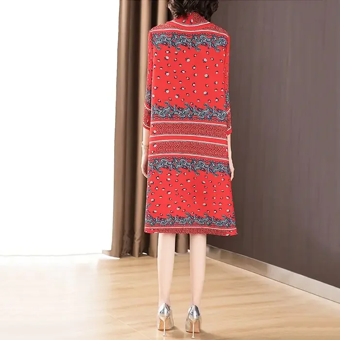 Robe rétro surdimensionnée automne 2025 mode col haut imprimé ample a-ligne robes De Mujer Elegantes Para Fiesta