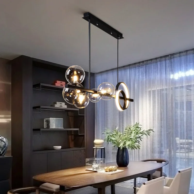 Nordic Long Led Chandelier Black Kitchen Table Living Room Chandelier Modern Indoor Lighting Fixtures