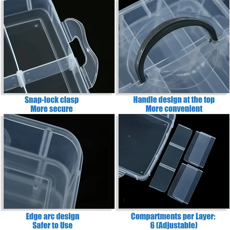 5-layer transparent storage box with lid and handle, snap closure design, used for storing jewelry, accessories, sewing supplies, jewelry-making items, accessory organizers, and hardware parts. - view 6