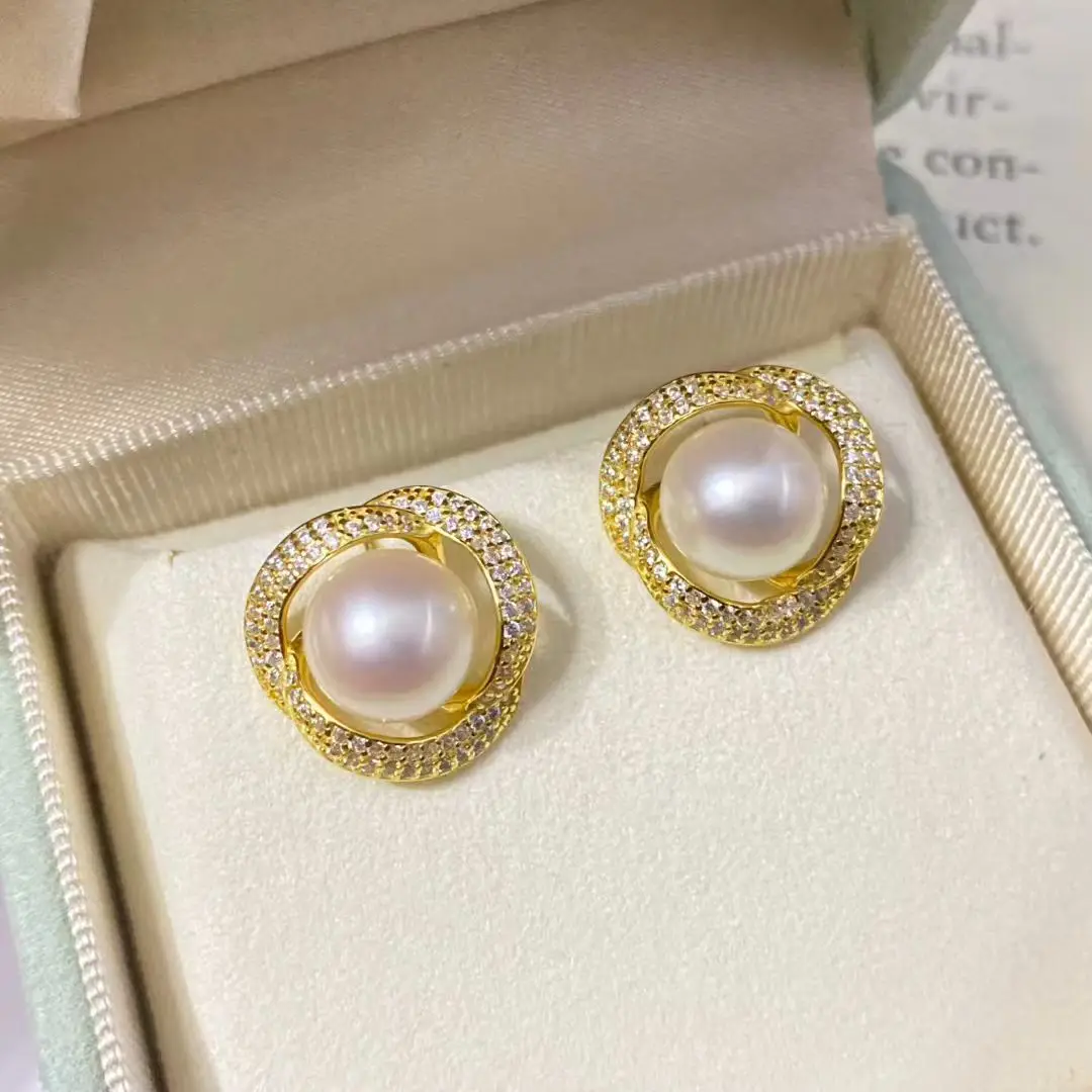 

Wholesale S925 Sterling Silver Earrings Mount Findings Settings Base Mounting Parts Accessory for 8-9mm Pearls 5 pairs/lot