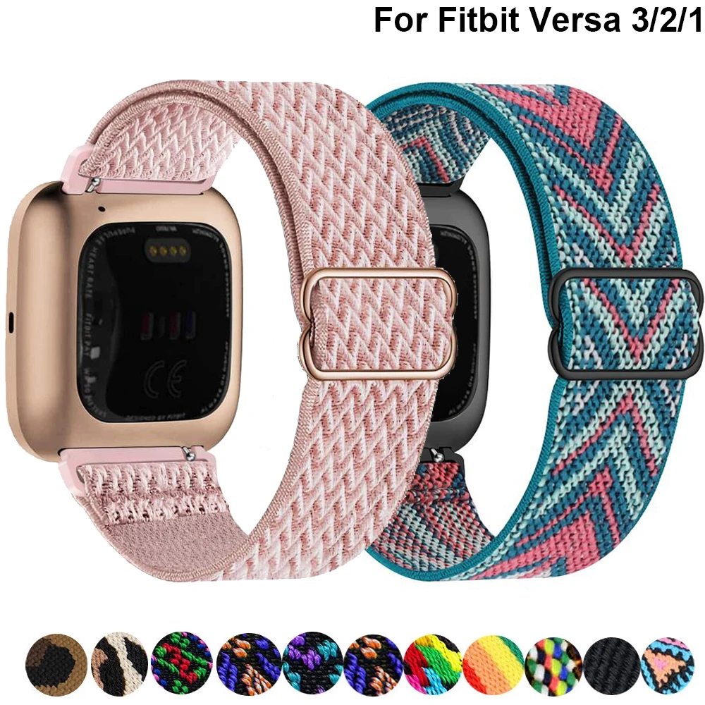 Elastic Woven Loop Strap for Fitbit Versa 3 2 4 Versa Lite Band Adjustable Nylon Sport Watchband Bracelet for Fitbit Sense Band