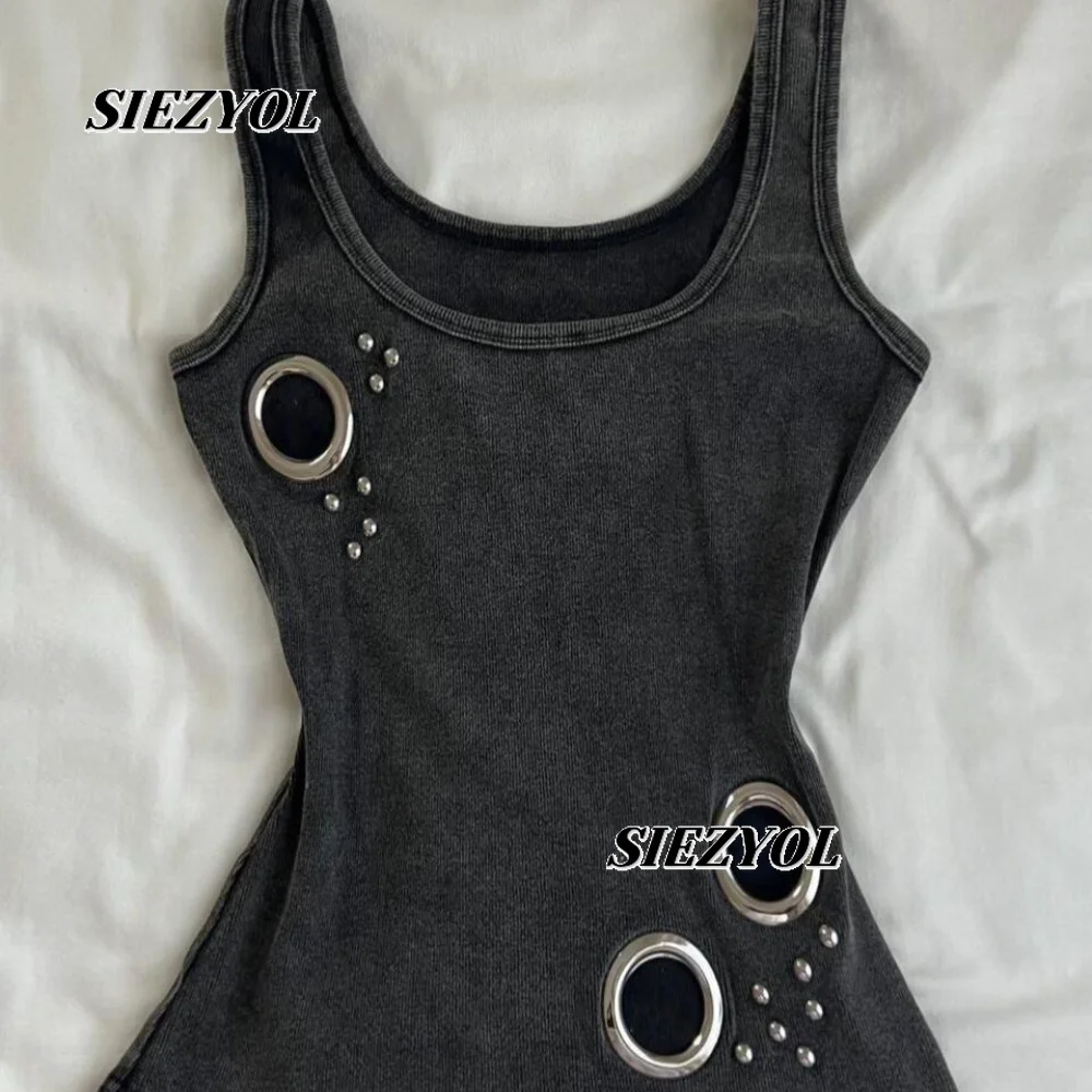 American Style Retro Solid Color Metal Ring Splicing Sling Vest Women's Summer Fashion Versatile Outerwear Tank Tops