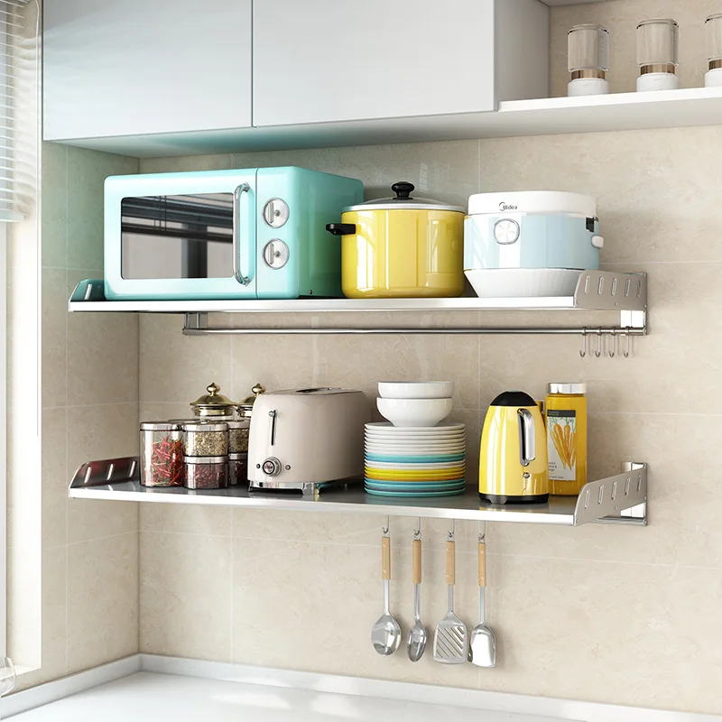 No punching 304 stainless steel kitchen rack wall mounted wall oven microwave oven rice cooker storage rack