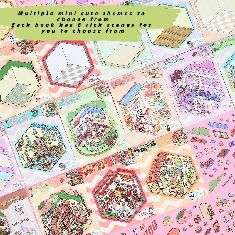 Cartoon Mini 3D Cottage Sticker Book Miniature Scene DIY Journal Supplies for Scrapbooking Lover Creative Handcraft