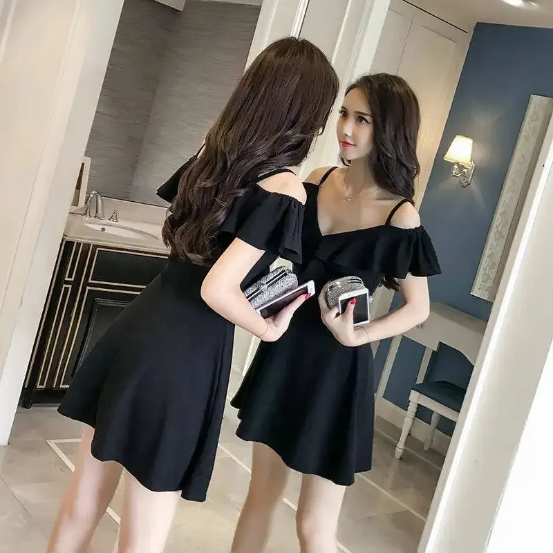 

Women's Korean-Style Sexy V-neck off-Shoulder Dress Woman Dress Vestido De Mujer Femme Robe