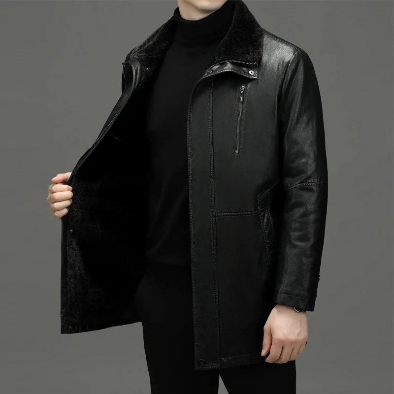 2023 Winter New Men's Thickened and Warm Casual Leather Jacket for Middle and Elderly