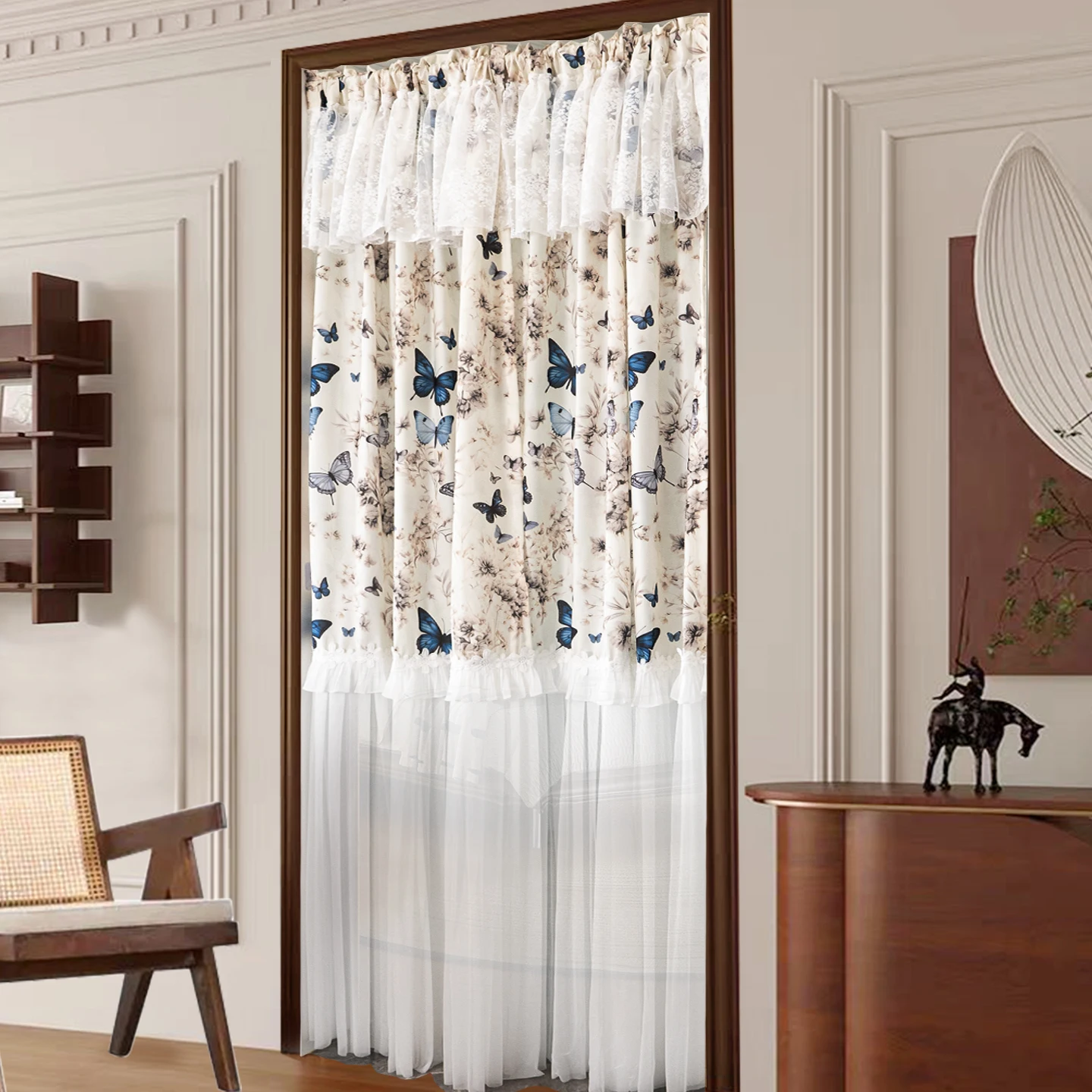 

Длинная занавеска в стиле ретро с атмосферой без перфорации, вход в спальню, летняя перегородка с защитой от комаров, кровавая занавеска, кружевная дверная занавеска