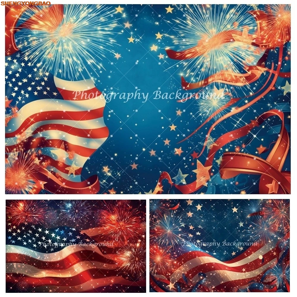 

July 4th Independence Day Decor Backdrop American Flag Firework Scene Photography Background Banner Festiveal Party Decor Poster