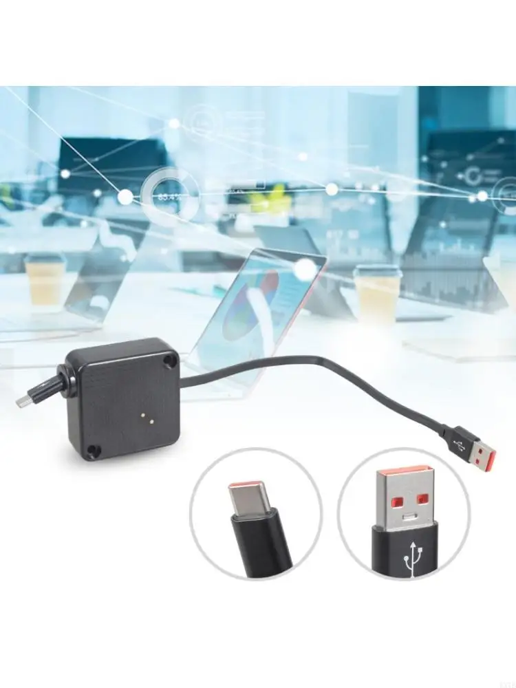 Auto Retracting USB to Type C Charging Cable Extendable 60W Rapid Charges Twist without Designs for Electronics Accessories 