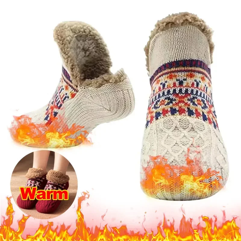 2026 New Winter Thicken Velvet Warm Home Slippers Socks Non-slip Floor Carpet Sleep Yoga Snow Socks For Women Men