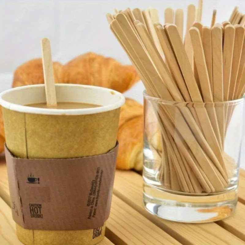 100-Pack Wooden Coffee Stirrers, Round End Disposable Log Stirring Sticks for Hot Drinks, Cutlery