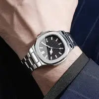 Luxury Men Business Watches Fashion Square Dial Stainless Steel Strap Quartz Watch with Calendar For Mens Clock(Without Box) 4