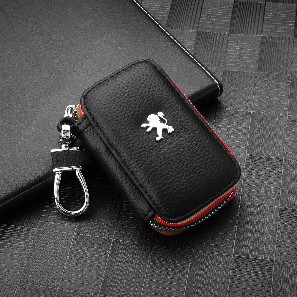 Image of PU-Leder Autoschlüssel-Emblem-Abdeckung Schlüsselhülle Schlüsselschutz Mittelabdeckung für Peugeot 307 107 203 207 407 408 308 206 406 508