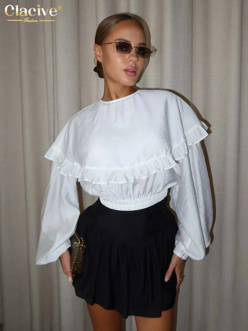 เสื้อเชิ้ตผู้หญิงสีขาวทรงหลวมสไตล์ลำลอง คอลเลคชั่น 2026 แบรนด์ Clacive คอทรงโอ แขนยาว ดีไซน์เรียบหรู คลาสสิก เสื้อผ้าผู้หญิง