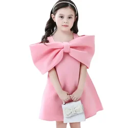 New Year Child Big Bow Red Pink Black A-line Dress Party Princess Kids Dresses for Girls Christmas Clothing 1-11Year Old CC029